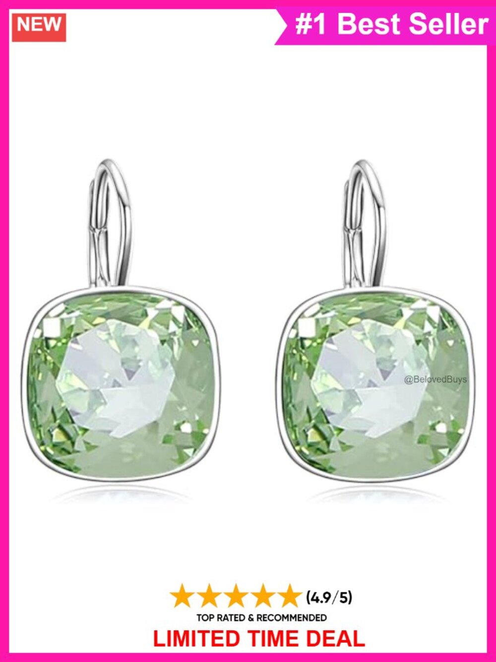 Sterling Silver Leverback Earrings with Crystals